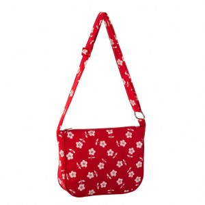 Punainen kukkakuvioinen laukku